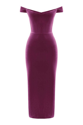 Off Shoulder V Neck Corset Dress in Velvet