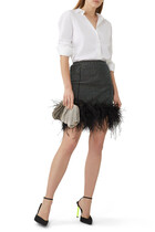 Rhinestone Embellished Feather Trim Skirt