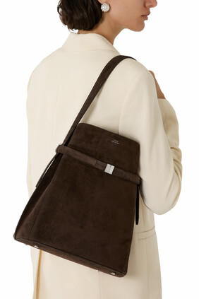 Belted Suede Bucket Bag