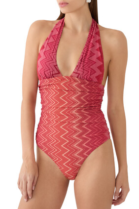 Stretch Nylon Zig Zag Lamé One-Piece Swimsuit