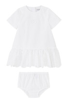 Kids Logo Jersey and Poplin Ruffle Dress