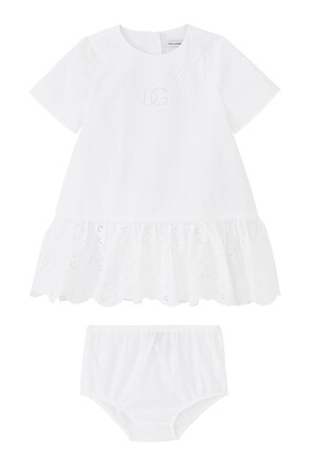 Kids Logo Jersey and Poplin Ruffle Dress
