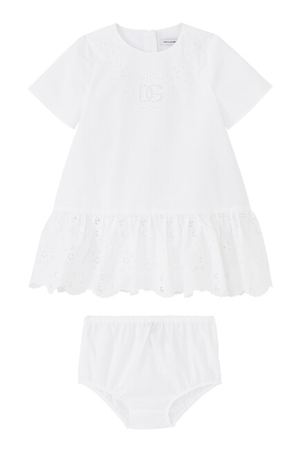 Kids Logo Jersey and Poplin Ruffle Dress