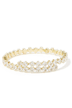 Wrap Around Bangle, Gold-Plated Brass, Diamond & Cubic Zirconia