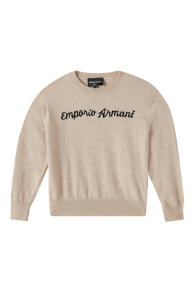 Kids Intarsia Logo Cashmere-Blend Knit Sweater