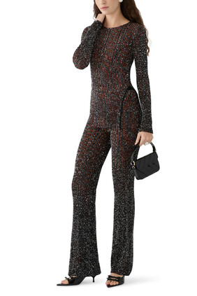 Partialized Knit Sequinned Flared Pants