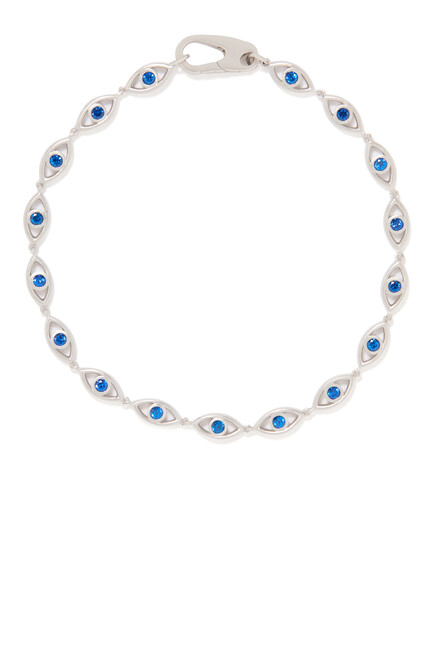 Evil Eye Bracelet, Sterling Silver with Rhodium Plating & Spinels