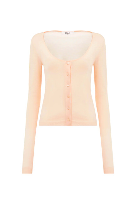 Scoop-Neck Fitted Cardigan in Superfine Wool Knit
