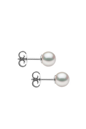 Classic Stud 6mm Earrings, 18k White Gold & Pearl