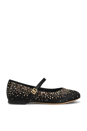Kids Satin Ballet Flats with Rhinestones