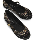 Kids Satin Ballet Flats with Rhinestones