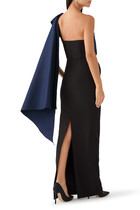 Asymmetric Taffeta Bow Drape Gown