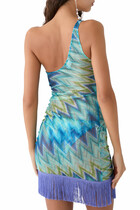 Chevron Degrade Raschel Fringed Mini Dress