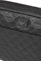 Leather Shoulder Bag with All-Over Embossed Eagle