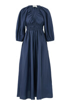 Shirred Plunge Button Dress