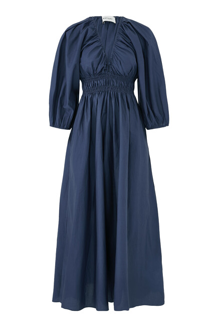 Shirred Plunge Button Dress