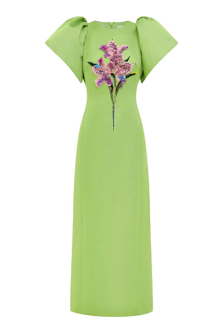 Lucinda Embellished Maxi Dress - Lily Print in Parakeet
