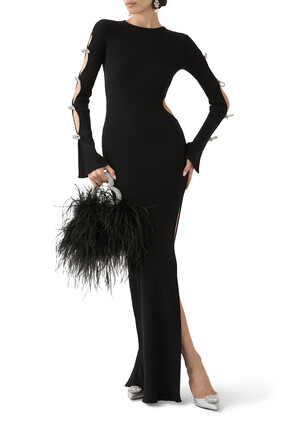  Cut-Out Crystal Bow Sleeves Maxi Dress