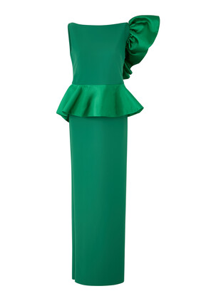 One-Shoulder Ruffle Detail Gown