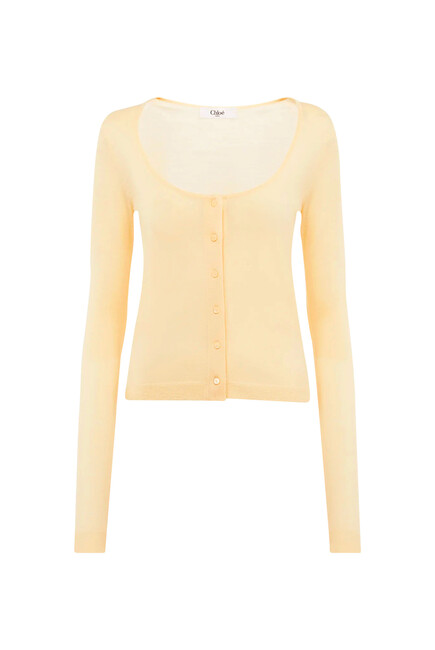 Scoop-Neck Fitted Cardigan in Superfine Wool Knit