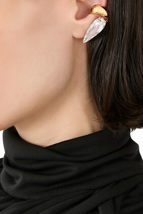 Clear Crystal Sharp Alien Ear Cuff – Left, 925 Sterling Silver & Crystal