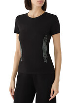 Rhinestone Embellished Logo Cotton T-Shirt