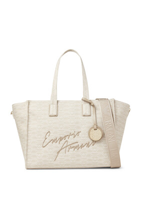 Medium Shopper Bag with All-Over Monogram Print