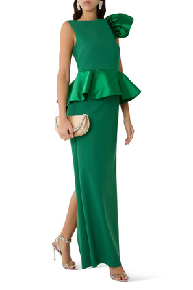 One-Shoulder Ruffle Detail Gown