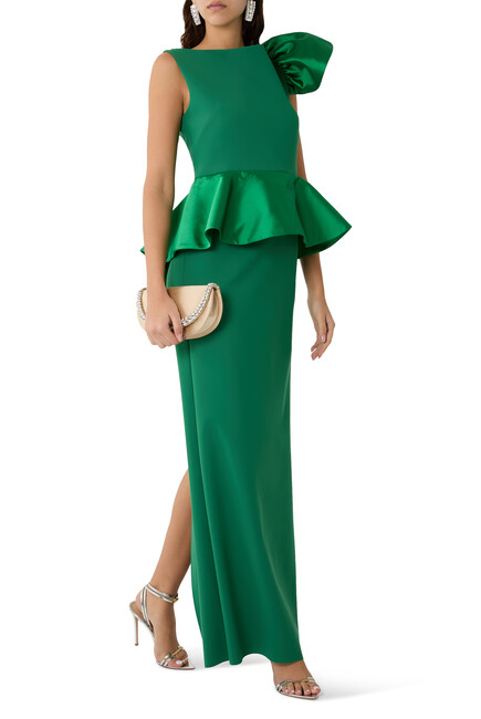 One-Shoulder Ruffle Detail Gown