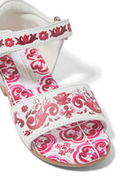 Kids Majolica-Printed Calfskin Sandals