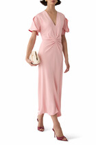 Drop Sleeve Kick Crepe Midi Dress