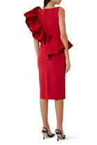 One-Shoulder Ruffle Detail Midi Dress