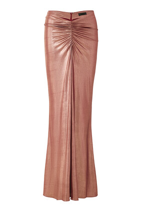 Coated Jersey Ruched Maxi Skirt