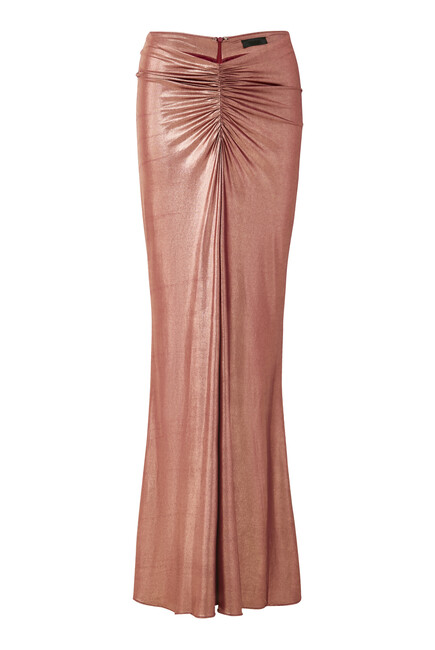 Coated Jersey Ruched Maxi Skirt