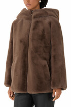 Faux-Fur Reversible Blouson with Hood and Drawstring