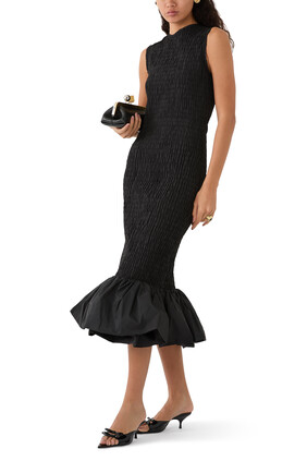 Smocked Fishtail Midi Dress