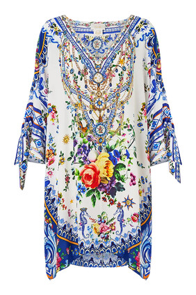 Tie Sleeve Short V Neck Kaftan