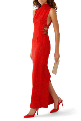Rhinestone Crepe Maxi Dress