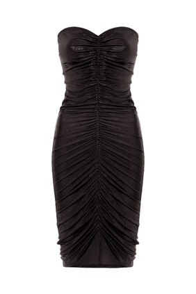 Strapless Shirred Front Dress to Knee