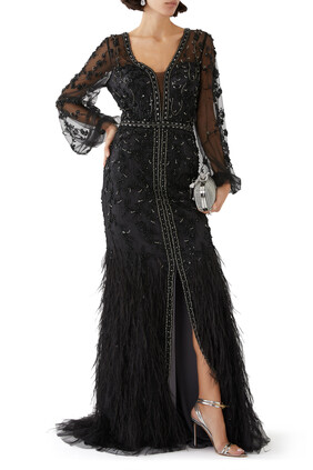 Feather & Crystal-embellished Maxi Dress