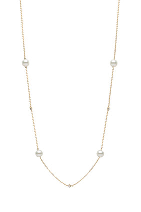 Classic Necklace, 18K Yellow Gold, Diamond & Pearl