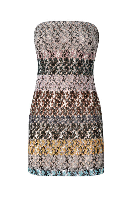 Mini Dress in Striped Embroidered Lace