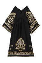 V-Neck Embroidered Midi Dress
