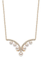Sleek Pendant Necklace, 18k Yellow Gold, Diamonds & Akoya Pearl