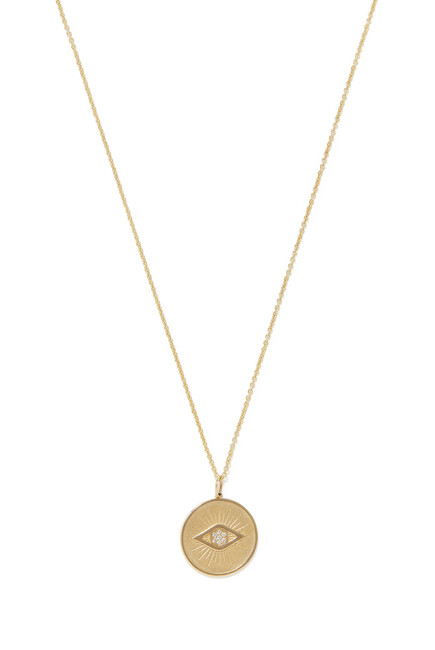 14K YG Diamond Evil Eye Coin Pendant