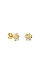 Kids Mini Paw Stud Earrings, 14k Yellow Gold & Diamonds
