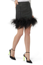 Rhinestone Embellished Feather Trim Skirt