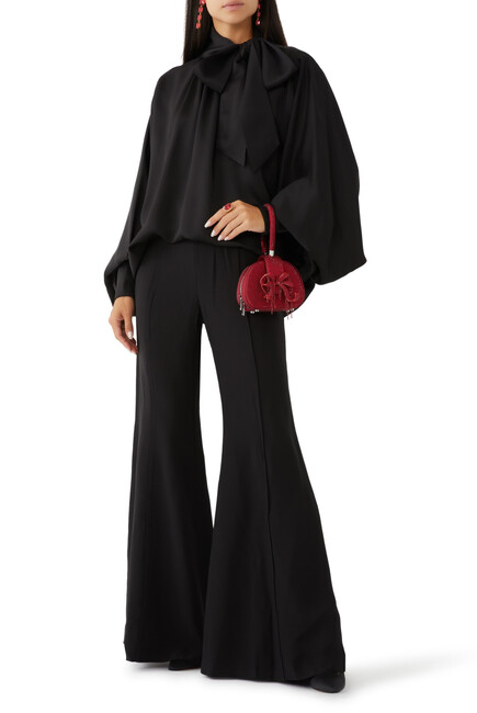 Crush Twill Tie Neck Blouse