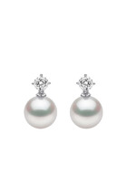 Classic Earrings, 18k White Gold, Diamond & 9mm Pearl