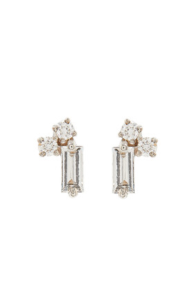 Fireworks Diamond Baguette Stud Earrings, 18k White Gold & Diamonds